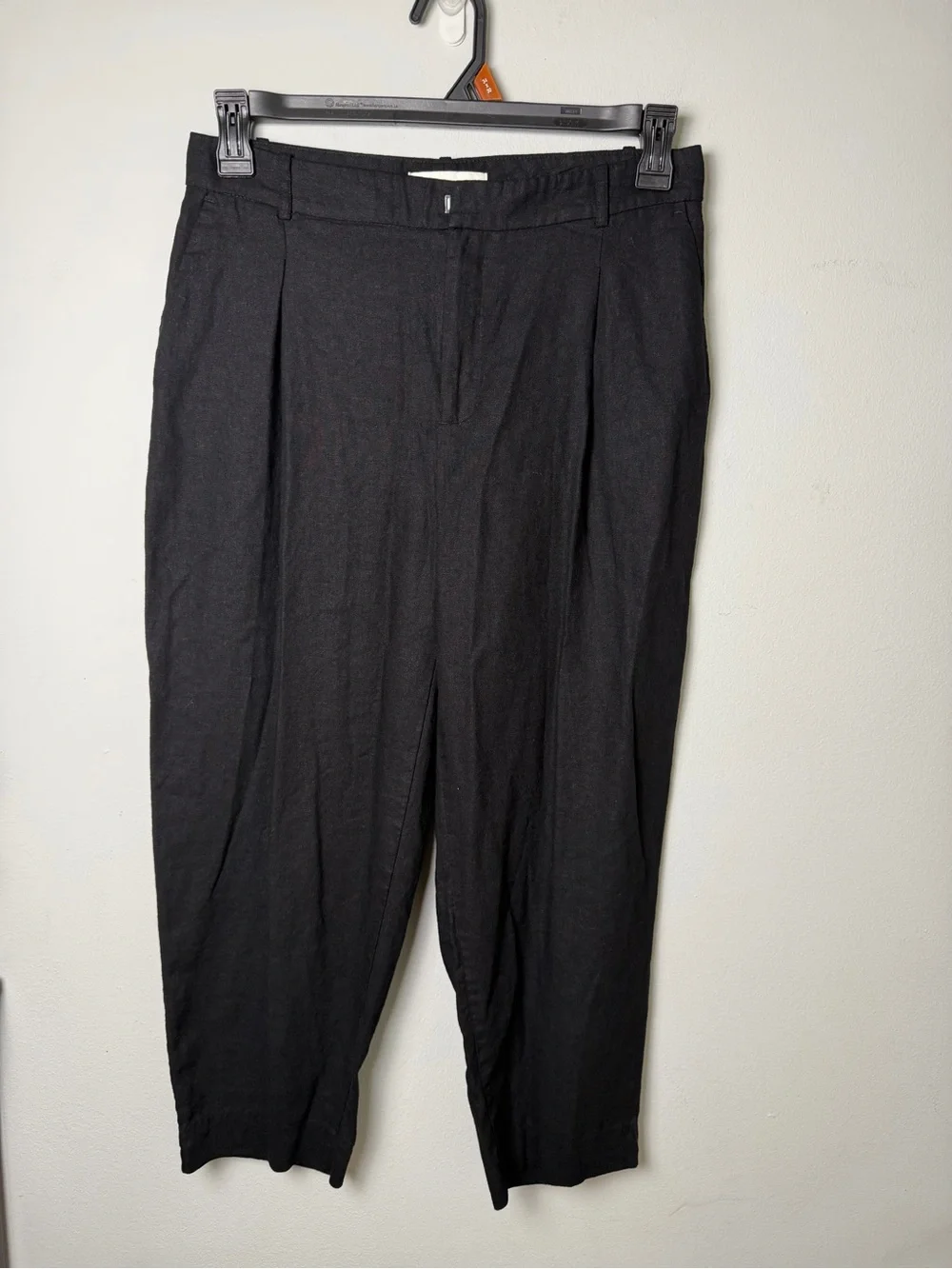Zara Black Linen-Blend Pleated Ankle Trousers | Size Medium Casual Professional